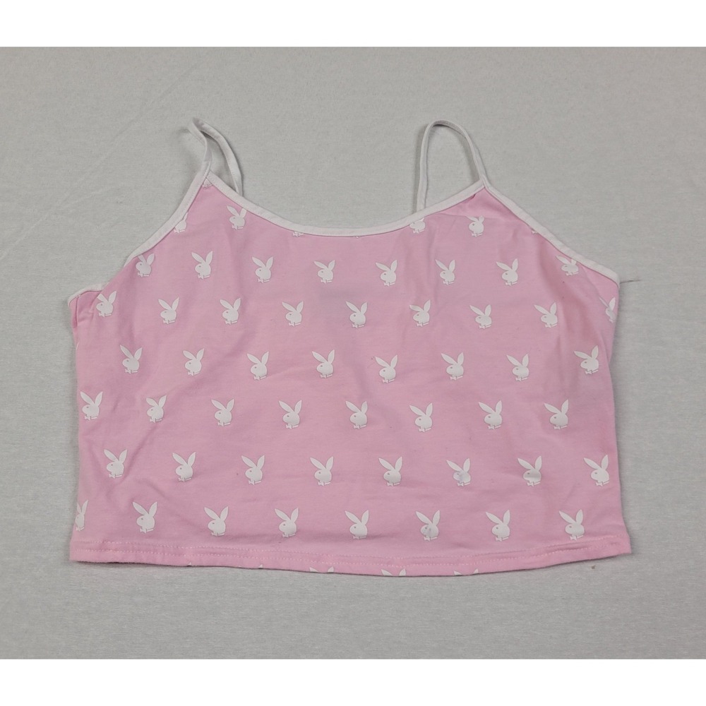 Playboy x Spencer's Pink Bunny Print Crop Tank Cami Top Women's Junior XL Y2K